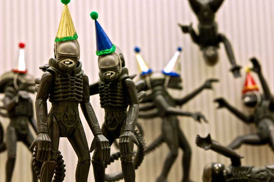 Photo of aliens wearing party hats