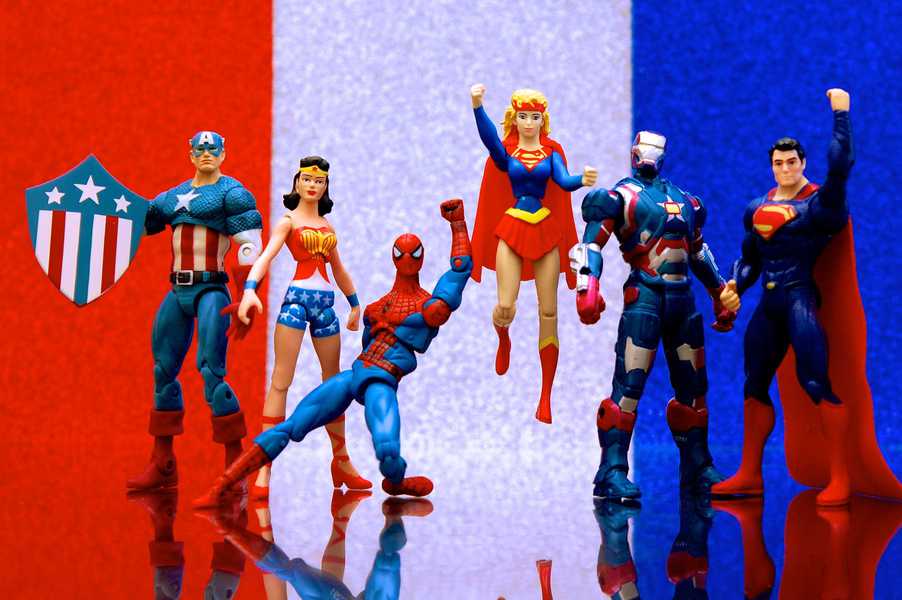 Photo of red, white, and blue superheroes