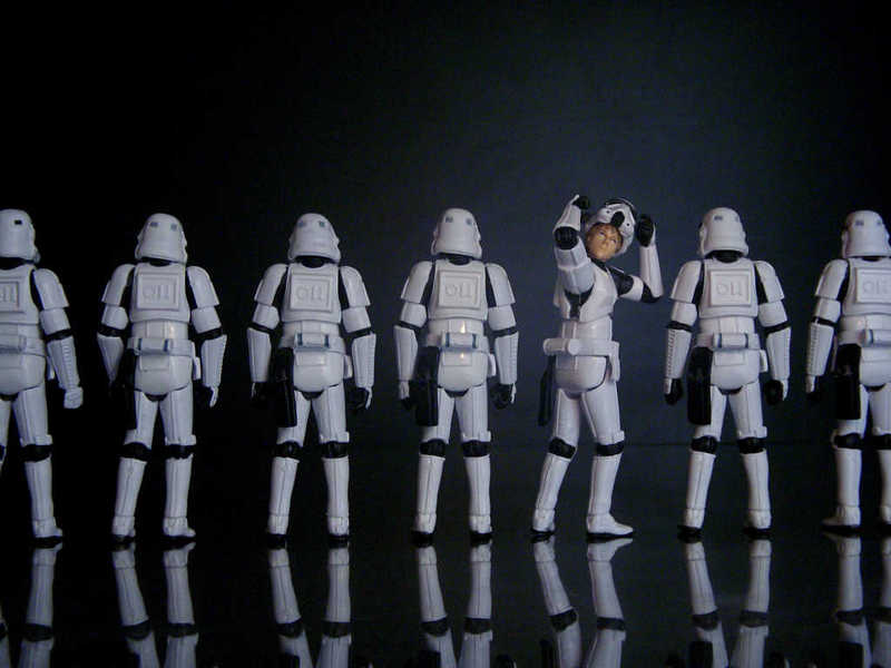 Photo of Luke Skywalker hiding among the stormtroopers