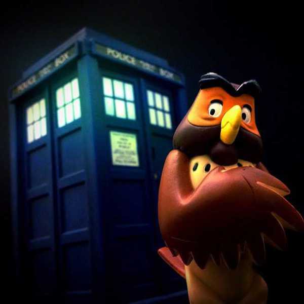 Photo of Owl in front of the TARDIS