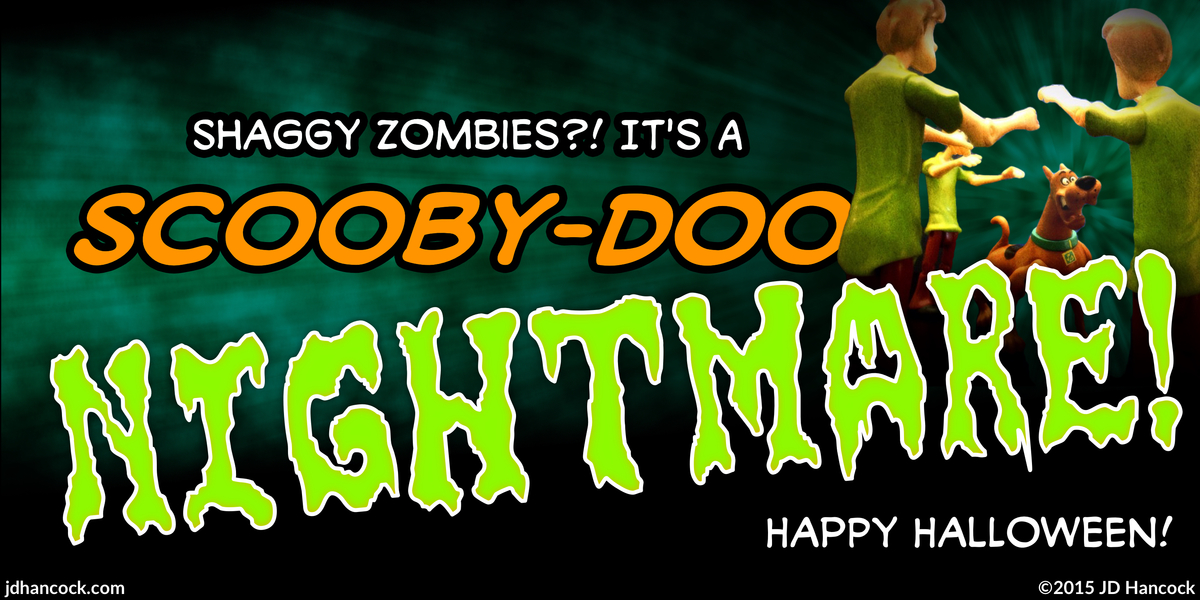 PopFig toy comic with Scooby-Doo and three Shaggy Zombies.