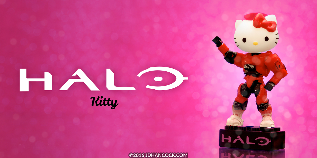 PopFig toy comic with Hello Kitty in Halo armor.
