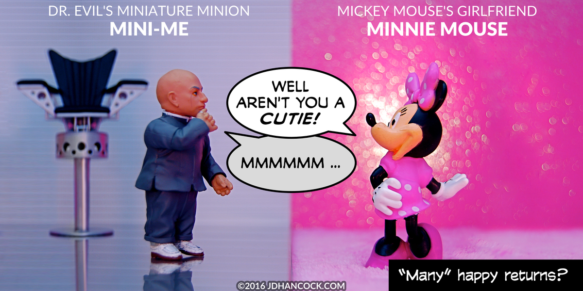 PopFig toy comic with Mini-Me and Minnie Mouse.