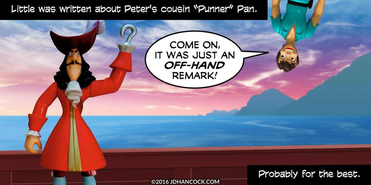 PopFig toy comic with Captain Hook and Peter's cousin Punner Pan.