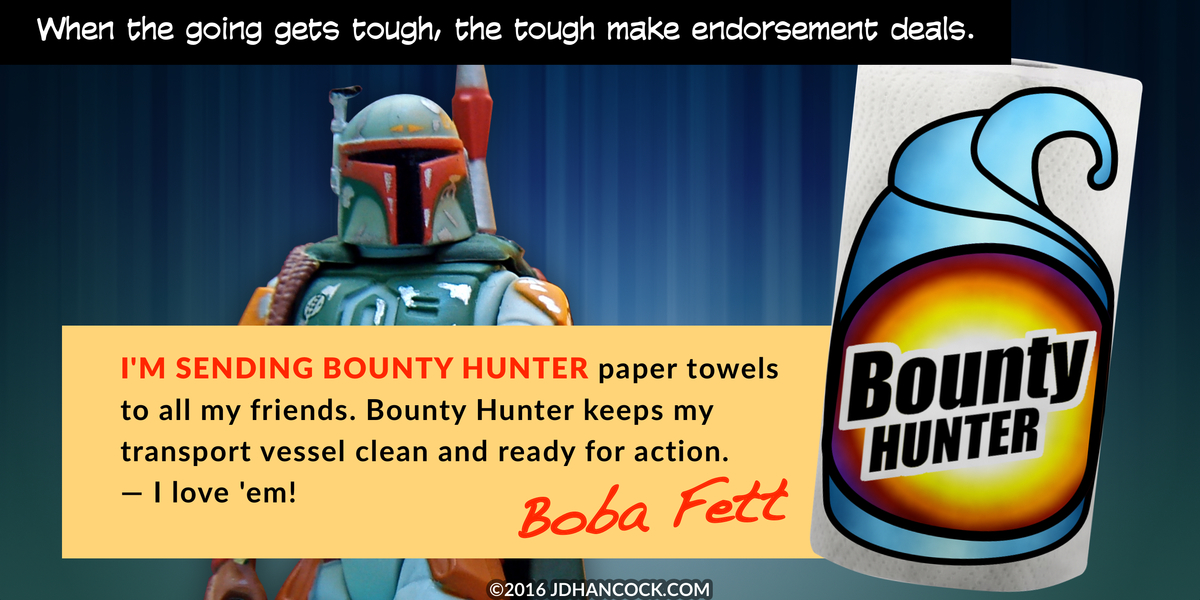 PopFig toy comic with Boba Fett advertising paper towels.