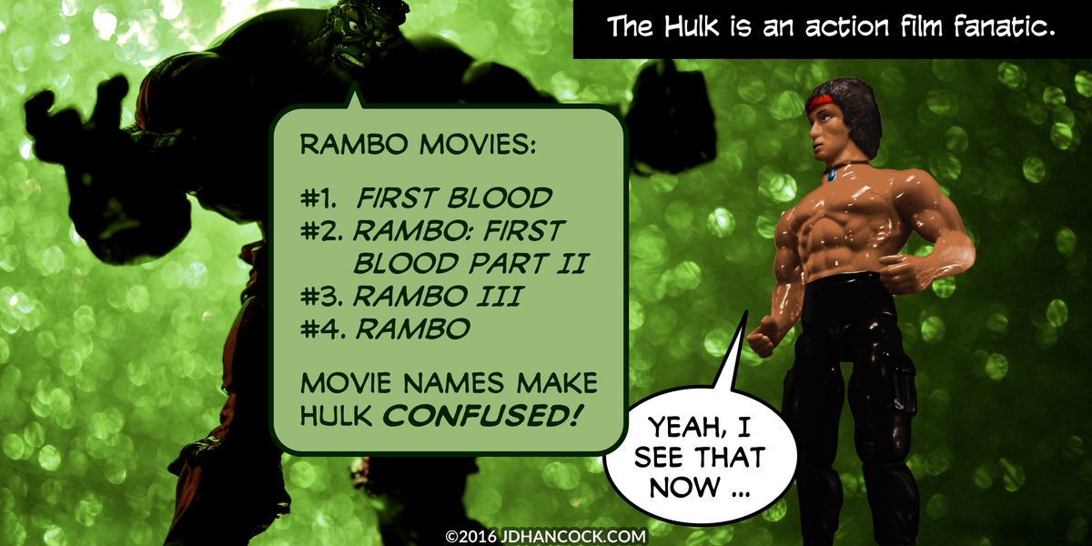 PopFig toy comic with the Hulk and Rambo.