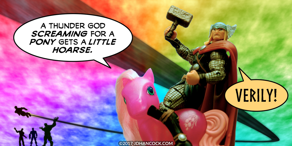 PopFig toy comic with Thor and My Little Pony Wysteria.