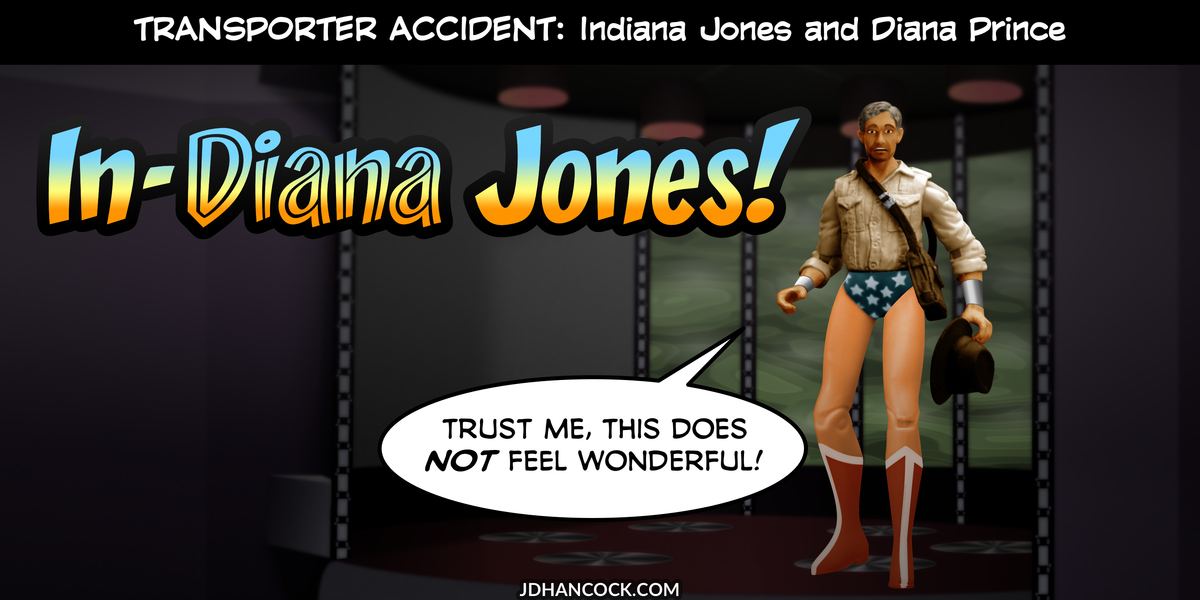 PopFig toy comic with Indiana Jones and Wonder Woman.