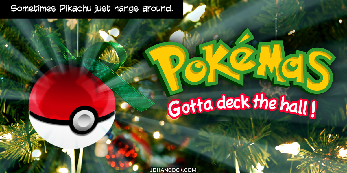 PopFig toy comic with a Pokemon ball on a Christmas tree.