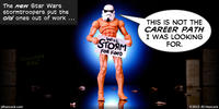 PopFig toy comic with a mostly naked stormtrooper panhandling.