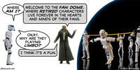 PopFig toy comic with a stormtrooper speaking to Morpheus.