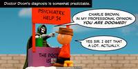 PopFig toy comic with Doctor Doom and Charlie Brown.