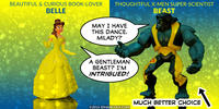 PopFig toy comic with Disney's Belle and the X-Men's Beast.