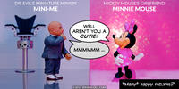 PopFig toy comic with Mini-Me and Minnie Mouse.