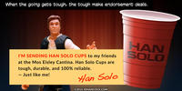 PopFig toy comic with Han Solo endorsing Han Solo Cups.