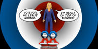 PopFig toy comic with Leslie Knope, Thing 1, and Thing 2.
