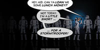 PopFig toy comic with Luke Skywalker and some stormtroopers.