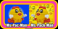 PopFig toy comic with Ms. Pac-Man and more Ms. Pac-Mans.