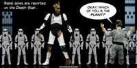 PopFig toy comic with Groot undercover among the stormtroopers.